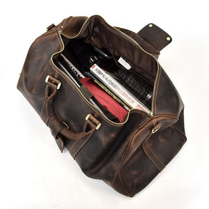 Zee Leather - Men's Crazy Horse Leather Travel Bag Cow Leather Big Travel Duffel Durable Cowhide Weekend Bag Man Genuine Leather Luggage Bag