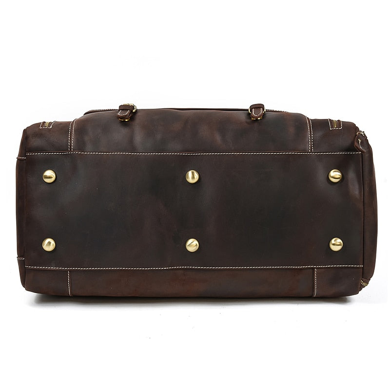 Zee Leather Men's Travel Bag With Shoe Pocket 20 inch Big Capacity Vintage Crazy Horse Leather Weekend luggage Messenger Bag