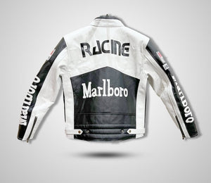 Black and White Marlboro Racing Leather Jacket Formula F1