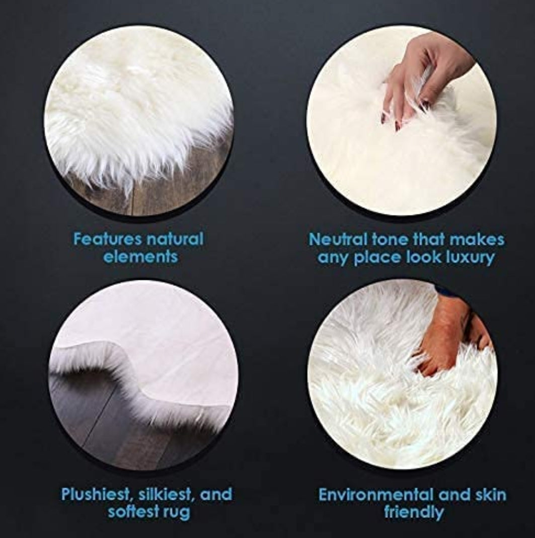 Genuine Sheepskin Rug, Thick Soft Luxurious Wool, Fur Area, Fluffy Thick Carpet, Decorative Rug, Approximately 2x3 ft